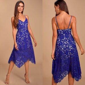 Lulus | One Wish Royal Blue Lace Midi Dress